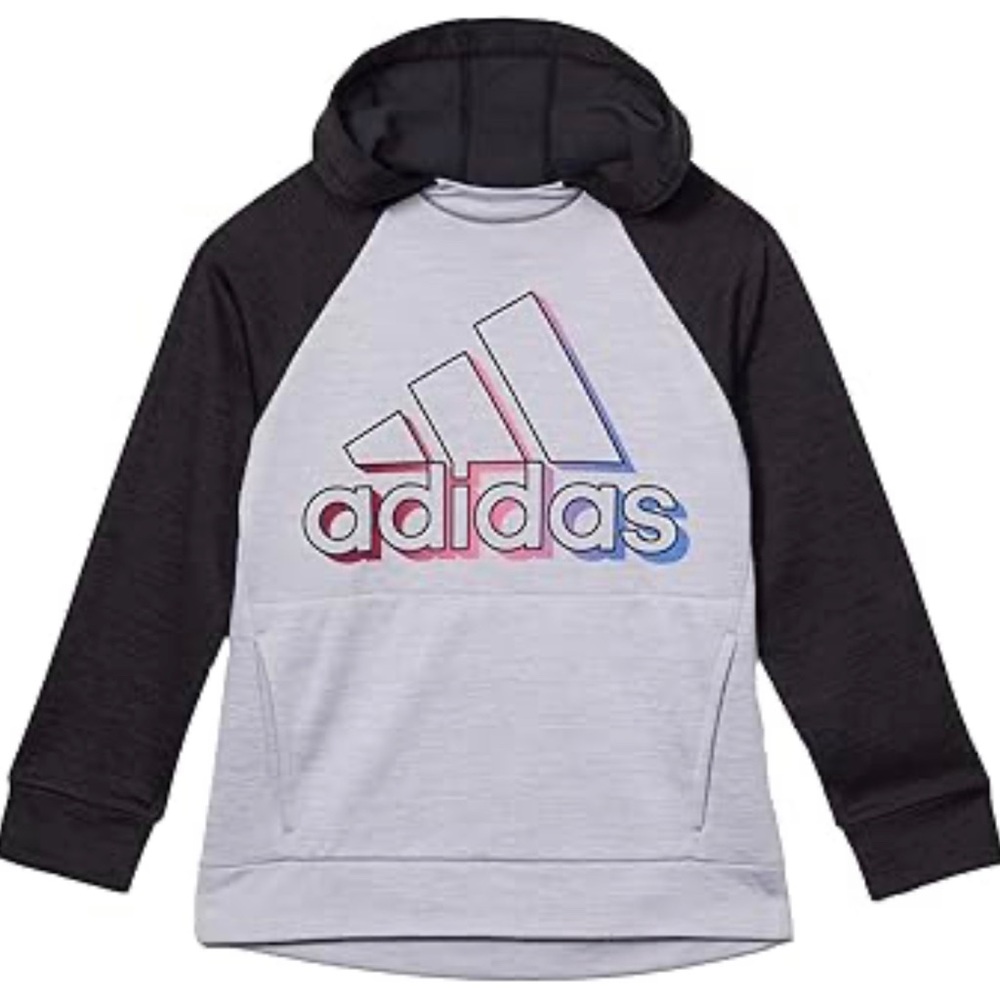 Adidas Girls Medium 10 12 Fleece Pullover Hooded Hoodie Raglan Sweatshirt EUC